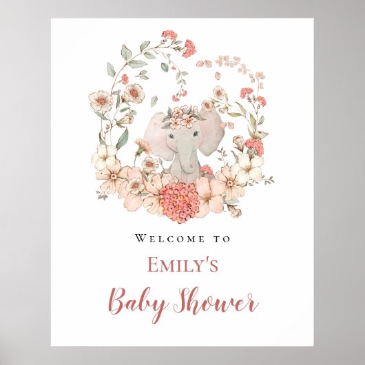 Elephant Foliage Peach Welcome Baby shower Poster (Voorkant)