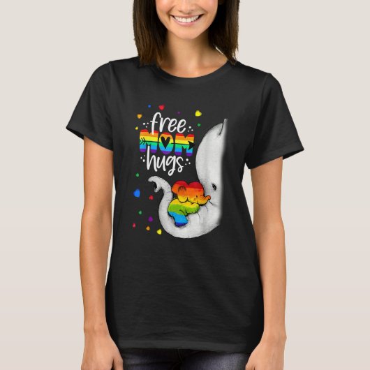 Elephant Free Mom Hugs Rainbow LGBTQ LGBT Pride Mo T-shirt (Voorkant)