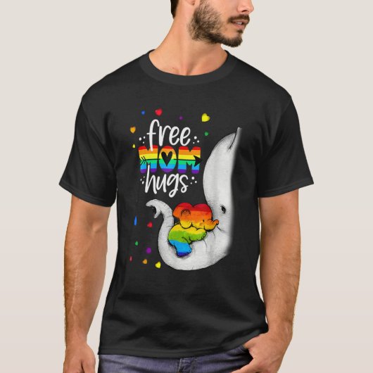 Elephant Free Mom Hugs Rainbow LGBTQ LGBT Pride Mo T-shirt (Voorkant)