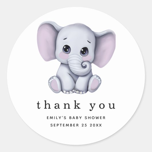 Elephant Gender Neutral Baby shower Bedankt Ronde Sticker (Voorkant)