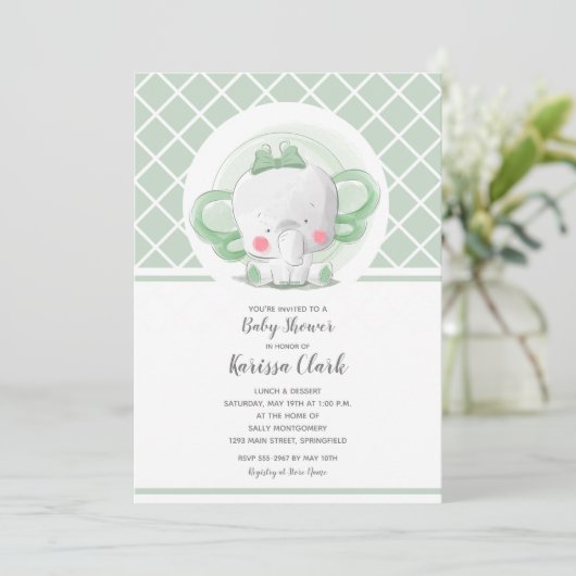 Elephant Gender Neutral Baby Shower Invitaties (Staand voorkant)