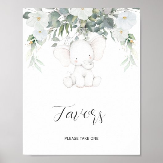 Elephant Gender Neutral Favors Sign Poster (Voorkant)