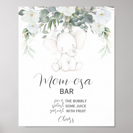 Elephant Gender Neutral Momosa Bar Sign Poster (Voorkant)