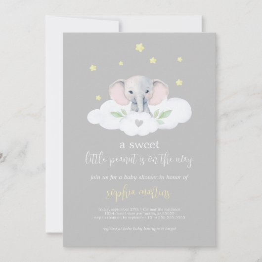 Elephant Gender Neutrale Baby shower Uitnodiging (Voorkant)