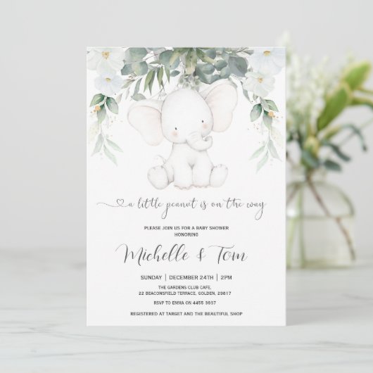 Elephant Gender Neutrale Baby shower Uitnodiging (Staand voorkant)