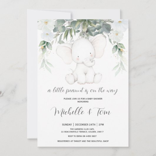 Elephant Gender Neutrale Baby shower Uitnodiging (Voorkant)