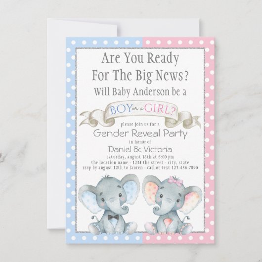 Elephant Gender onthult Baby Shower-uitvindingen Kaart (Voorkant)