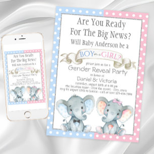 Elephant Gender onthult Baby Shower-uitvindingen Kaart