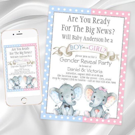 Elephant Gender onthult Baby Shower-uitvindingen Kaart