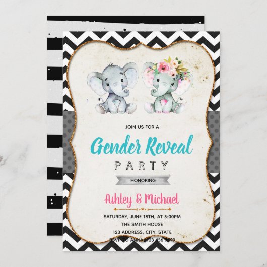 Elephant gender onthult uitnodiging (Voorkant / Achterkant)