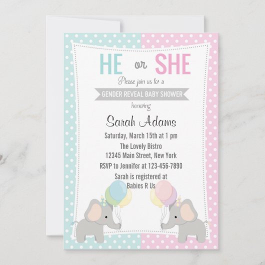 Elephant Gender Reopenbaart de uitnodiging van de  (Voorkant)