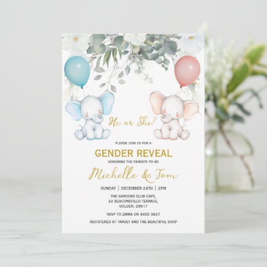 Elephant Gender Reopenbaart de uitnodiging van de (Staand voorkant)