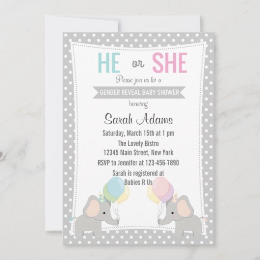 Elephant Gender Reopenbaart de uitnodiging van de (Voorkant)