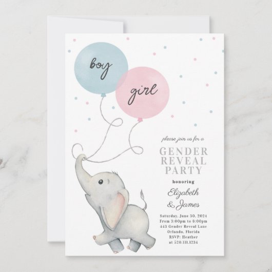 Elephant Gender Reveal Baby Invitation Kaart (Voorkant)