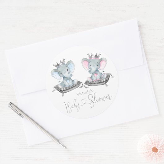 Elephant Gender Reveal Baby shower Ronde Sticker (Envelop)