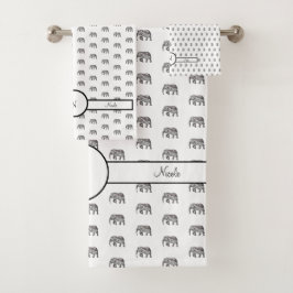 Elephant Geometric Monogram Black en White Bad Handdoek