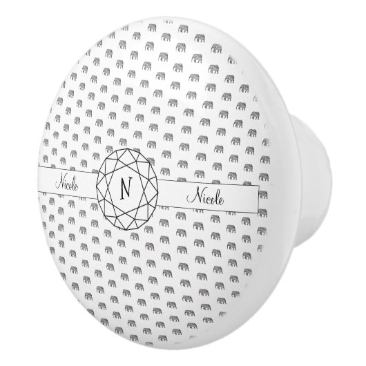 Elephant Geometric Monogram Black en White Keramische Knop (Rechts)