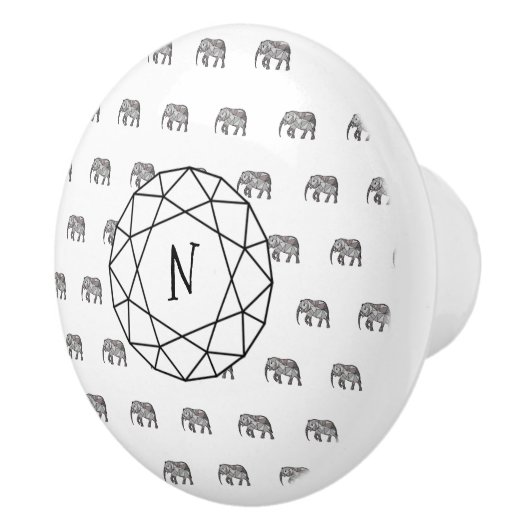 Elephant Geometric Monogram Black en White Keramische Knop (Rechts)