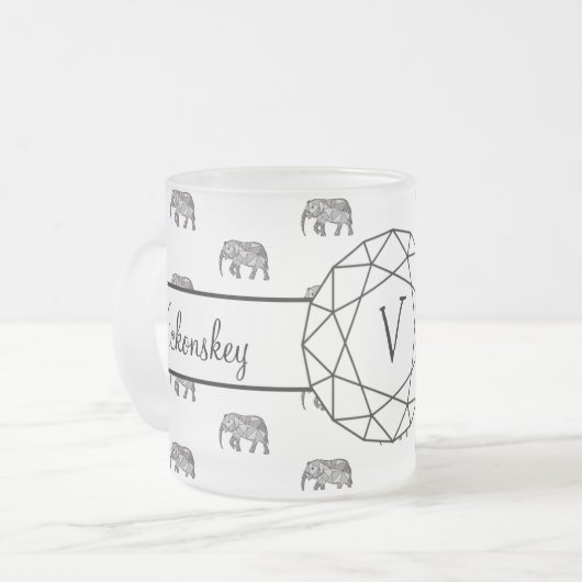 Elephant Geometric Monogram Black en White Matglas Koffiemok (Voorkant links)