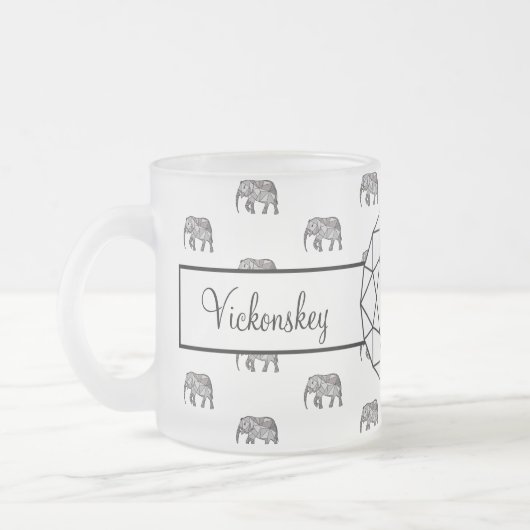 Elephant Geometric Monogram Black en White Matglas Koffiemok (Links)