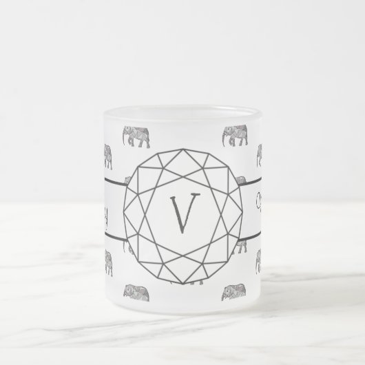 Elephant Geometric Monogram Black en White Matglas Koffiemok (Center)