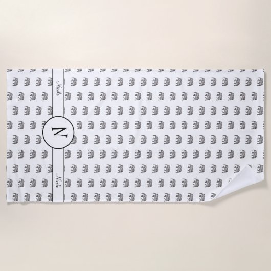 Elephant Geometric Monogram Black en White Strandlaken (Voorkant)