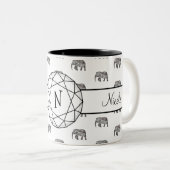 Elephant Geometric Monogram Black en White Tweekleurige Koffiemok (Voorkant rechts)