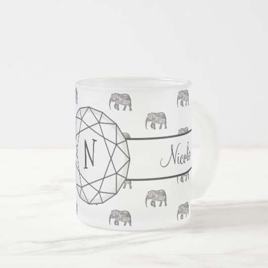 Elephant Geometric Monogram Black en White Two-T Matglas Koffiemok (Voorkant rechts)