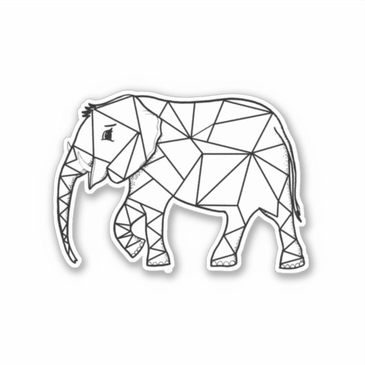 Elephant Geometric Simple Lines White en Black | Sticker (Voorkant)