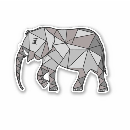Elephant Geometric Simple Lines White en Black Sticker (Voorkant)