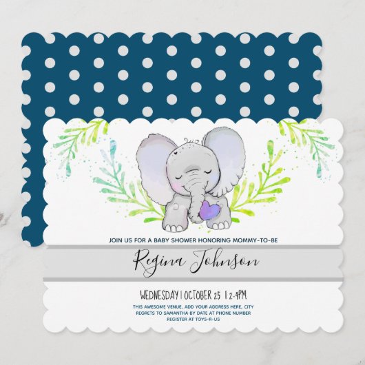 Elephant Geslacht Neutraal Baby shower Kaart (Voorkant / Achterkant)