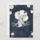 Elephant Gift Waterverf Floral Navy Pink Baby Kaart (Achterkant)