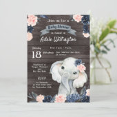 Elephant Gift Waterverf Floral Navy Pink Wooden Kaart (Staand voorkant)