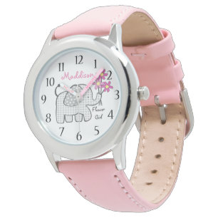 Elephant Gingham Bloemenmeisje Horloge