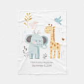 Elephant Giraffe Bird Gepersonaliseerde Geboorte S Fleece Deken (Voorkant)