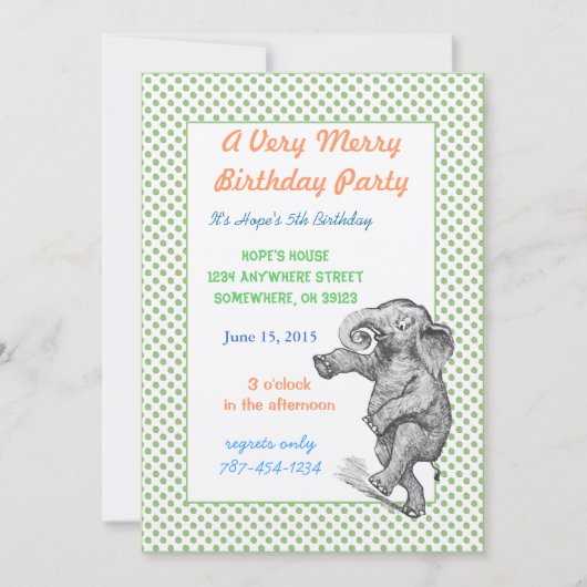 Elephant Giraffe Birthday Party nodigt groene Stip Kaart (Voorkant)