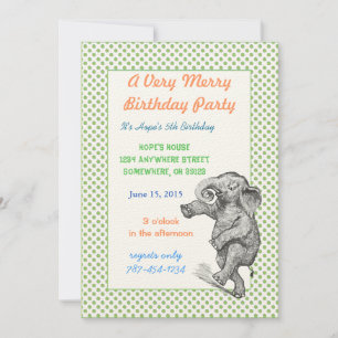 Elephant Giraffe Birthday Party nodigt groene Stip Kaart