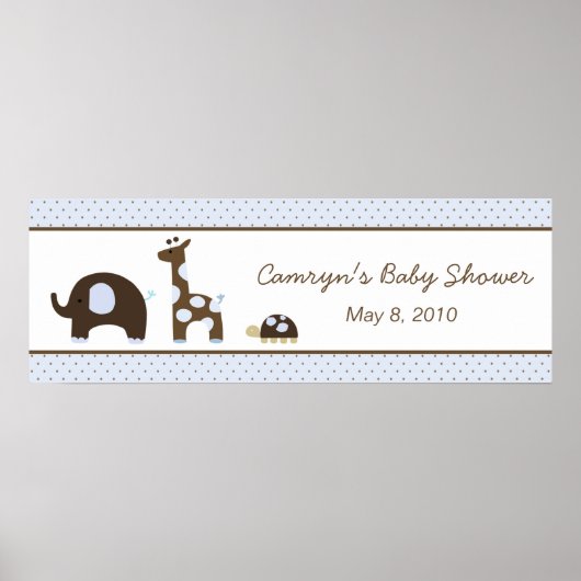 Elephant & Giraffe in Blue Baby shower Banner Poster (Voorkant)