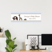 Elephant & Giraffe in Blue Baby shower Banner Poster (Thuiskantoor)