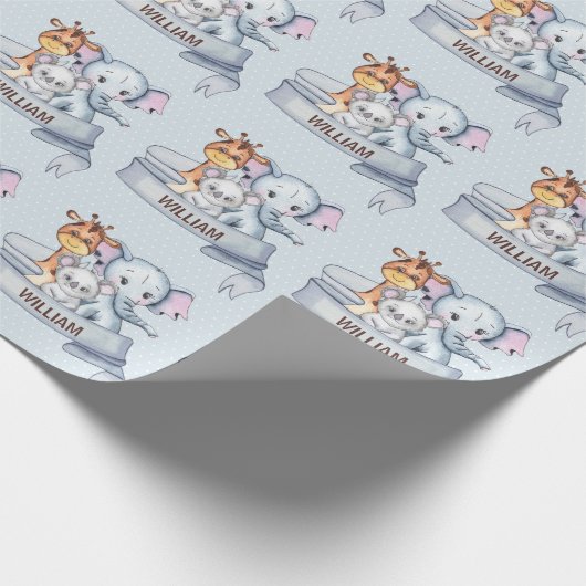 Elephant Giraffe Koala Blue Cadeaupapier (Hoek)