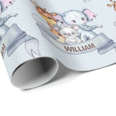 Elephant Giraffe Koala Blue Cadeaupapier (Rol Hoek)