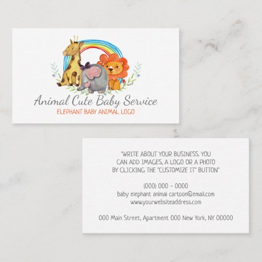 Elephant Giraffe Lion Wilde Baby Dagverzorgingsneu Visitekaartje (Voorkant / Achterkant)