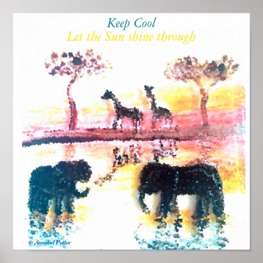 Elephant, Giraffe Safari Sunset Art Poster (Voorkant)