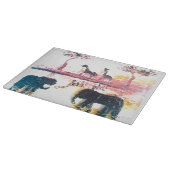 Elephant, Giraffe Safari Sunset Art Snijplank (Hoek)