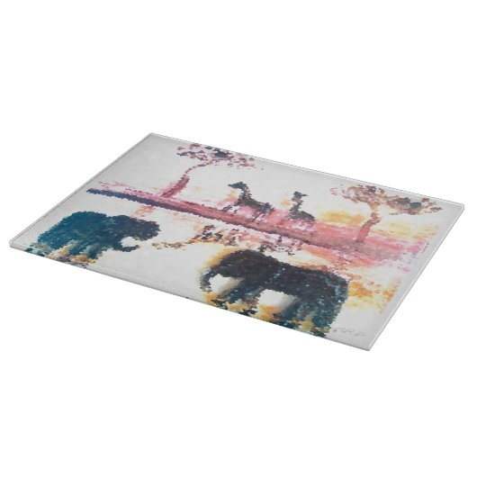 Elephant, Giraffe Safari Sunset Art Snijplank (Hoek)