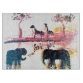 Elephant, Giraffe Safari Sunset Art Snijplank (Voorkant)