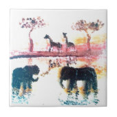 Elephant, Giraffe Safari Sunset Art Tegeltje (Voorkant)