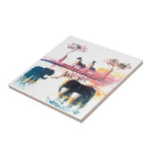 Elephant, Giraffe Safari Sunset Art Tegeltje (Zijkant)