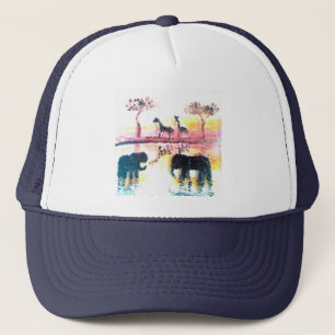 Elephant, Giraffe Safari Sunset Art Trucker Pet