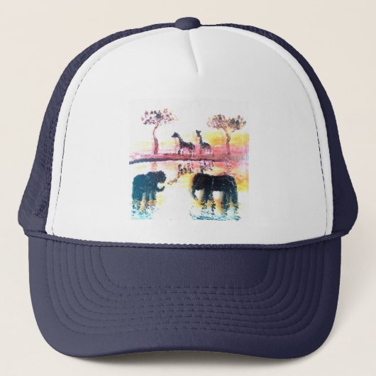 Elephant, Giraffe Safari Sunset Art Trucker Pet (Voorkant)